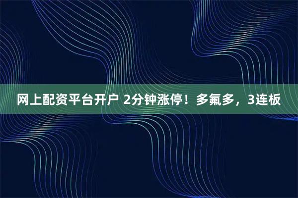 网上配资平台开户 2分钟涨停！多氟多，3连板
